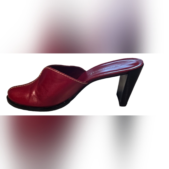 Marinelli Deep Red Leather Slings Slide On 3in. Heels Size 8 Shoes Kitten Heel - Picture 4 of 13